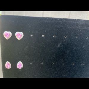 Pink tear drop earrings.